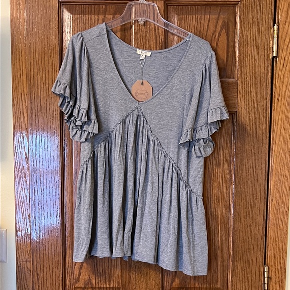 Kori Tops - Kori Charcoal Ruffle Sleeve Blouse